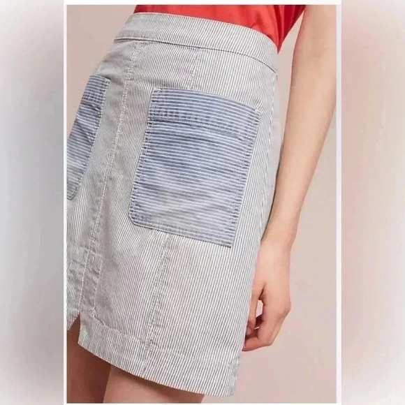 Anthropologie Pilcro & The Letterpress Blue White Pinstripe Mini Skirt Size 8 - Picture 1 of 16